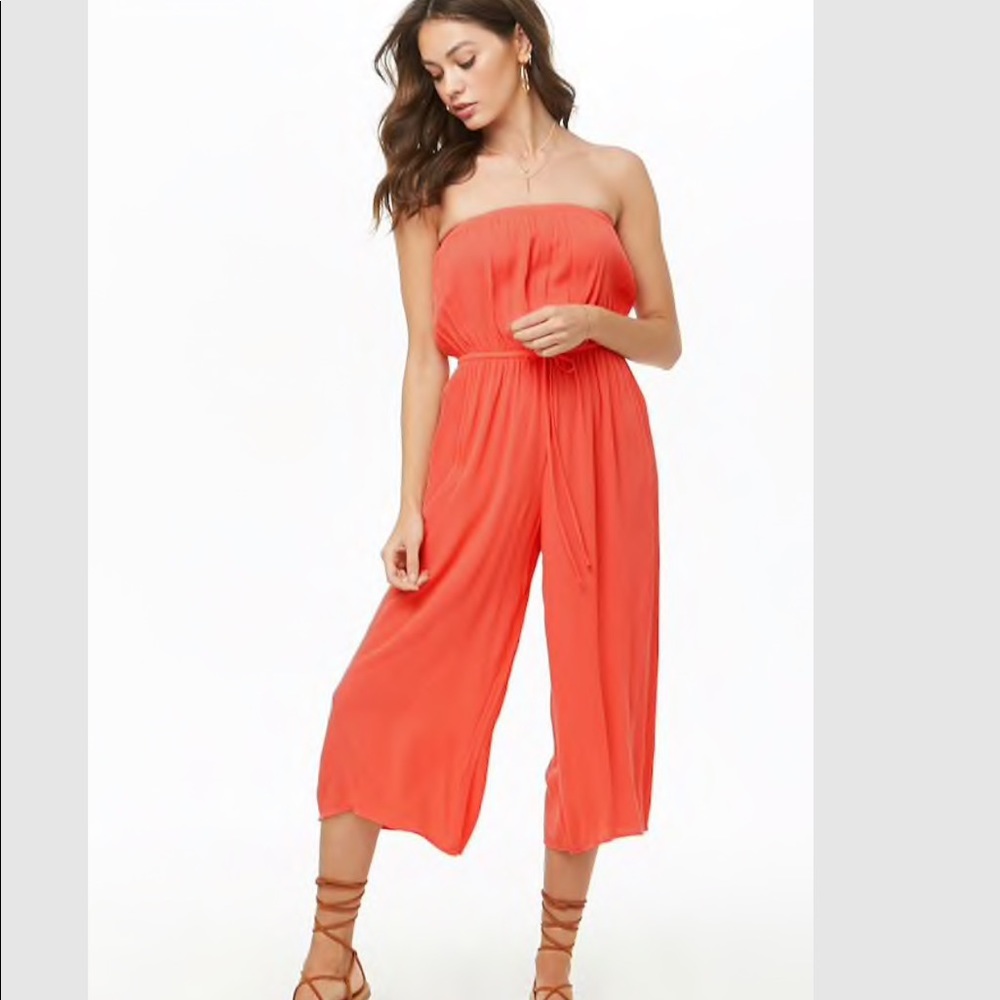 Wide leg strapless jumpsuit